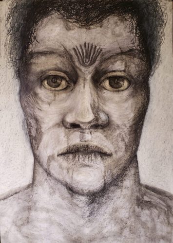 DORIAN XI verso -b- éclairé 2021 technique mixte avec huile de vidange, 110 x 75 cm env