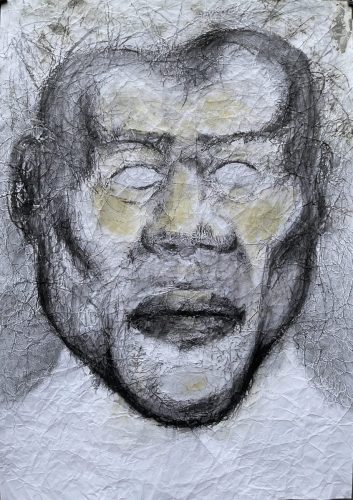 DORIAN XII verso (éclairé) - 2025 - technique mixte avec huile de vidange, 105 x 70 cm