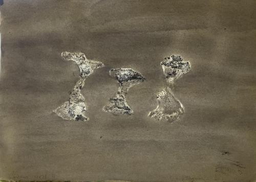 3 trognons II - 2023 - fusain encre et huiles sur papier gratté- 25,5 x 36 cm
