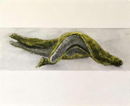 Banane morte 2- 2025 - pastel et fusain sur papier ofset - 55,1 x 18,2 cm