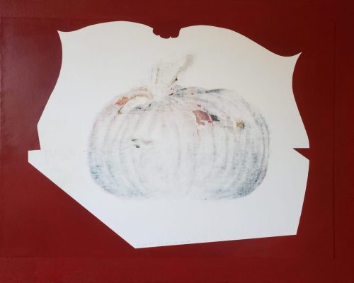 Bodegon-Citrouille-14-XI-2021-papiers-abrases-et-acrylique-rouge-sang-60-x-80-cm