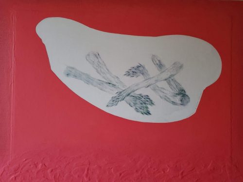 Bodegon-Le-haricot-aux-asperges-09-XII-2021-papiers-abrases-et-acrylique-rose-608-x-808-cm