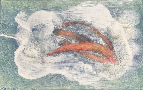 Restes (Gisant rouge) - 28 VII 2024 - huile sur toile - 22 x 35 cm