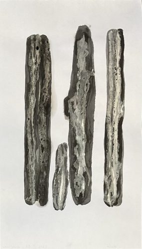 Restes - 25 02 2025 - I - Pastel à l'huile, encre de chine et huile de vidange sur papier - 35 x 19 cm