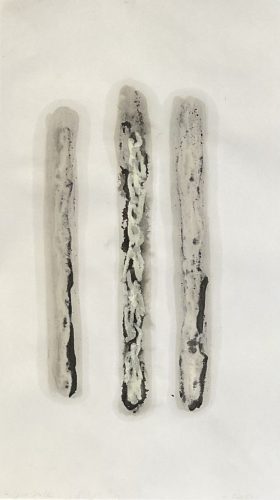 Restes - 25 02 2025 - II - Pastel à l'huile, encre de chine et huile de vidange sur papier - 35 x 19 cm