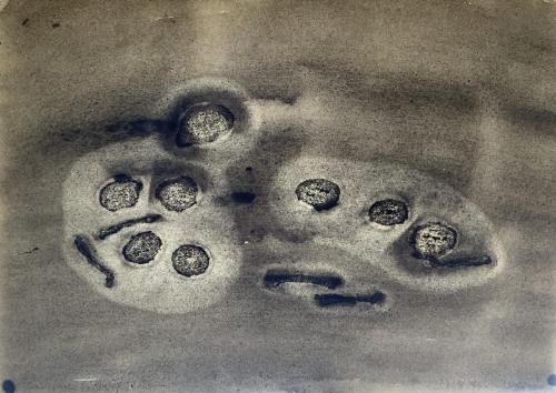 Noyaux - 2023 - fusain encre et huiles sur papier - 25,5 x 36 cm - Verso