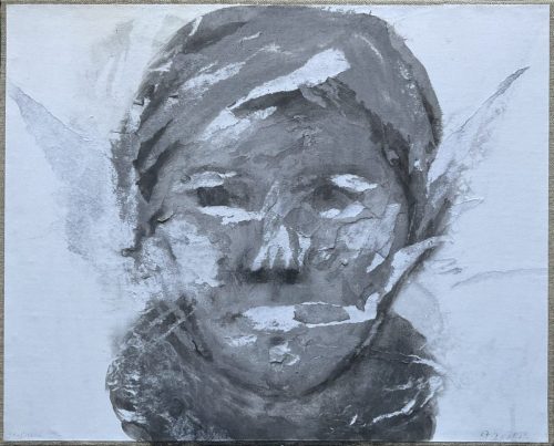 Portrait bléssé 2 - 2024 - encre et fusain sur papier arraché