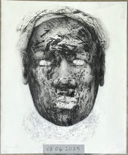 Prisoner - 080425 - 2025 - encre acrylique et fusain sur papier arraché - 65 x 54 cm