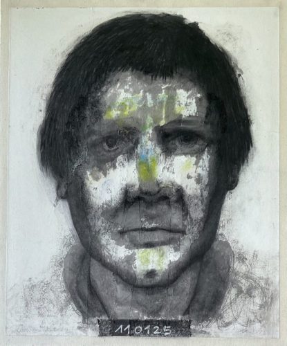 Prisoner - 110125 - 2025 - encre acrylique et fusain sur papier arraché - 65 x 54 cm