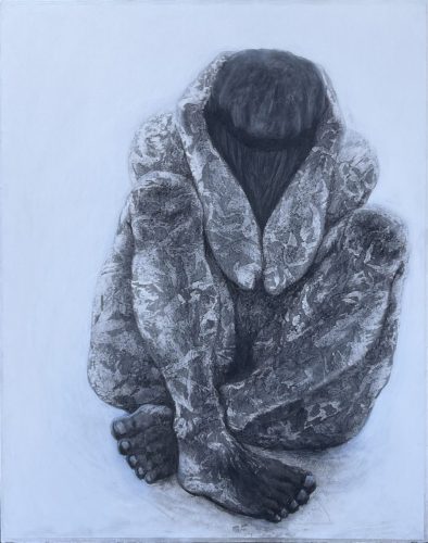 Prisoner 150925 - 2025 - fusain, encre et acrylique sur papier contrecollé sur toile - 92 x 73 cm