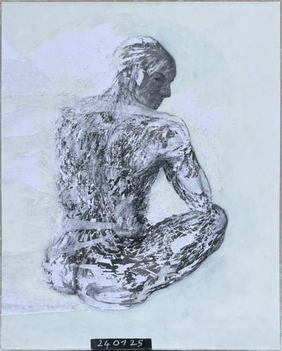 Prisoner 230125 - 2025 - acrylique fusain et encre de chine sur papier arraché - 65 x 54 cm