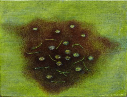 Lawrence - Queues de cerise et noyaux - 08 02 2023 - Huile sur toile - 30 x 38 cm