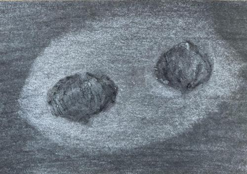 Restes (Ajoutés 7 fois) - 2023 - fusain sur papier gratté et arraché - 22,4 x 31,5 cm