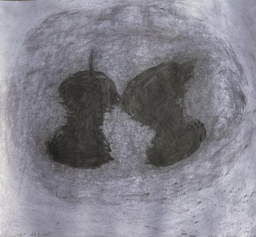 Restes de pommes (Ajouté 4 fois) - 2023 - fusain sur papier - 32 x 34,9 cm