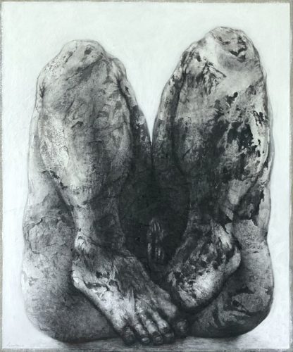 Suzanne (Polyptyque)  Etude Jambes - 2025 - Fusain et acrylique sur papier arraché - 55 x 46 cm